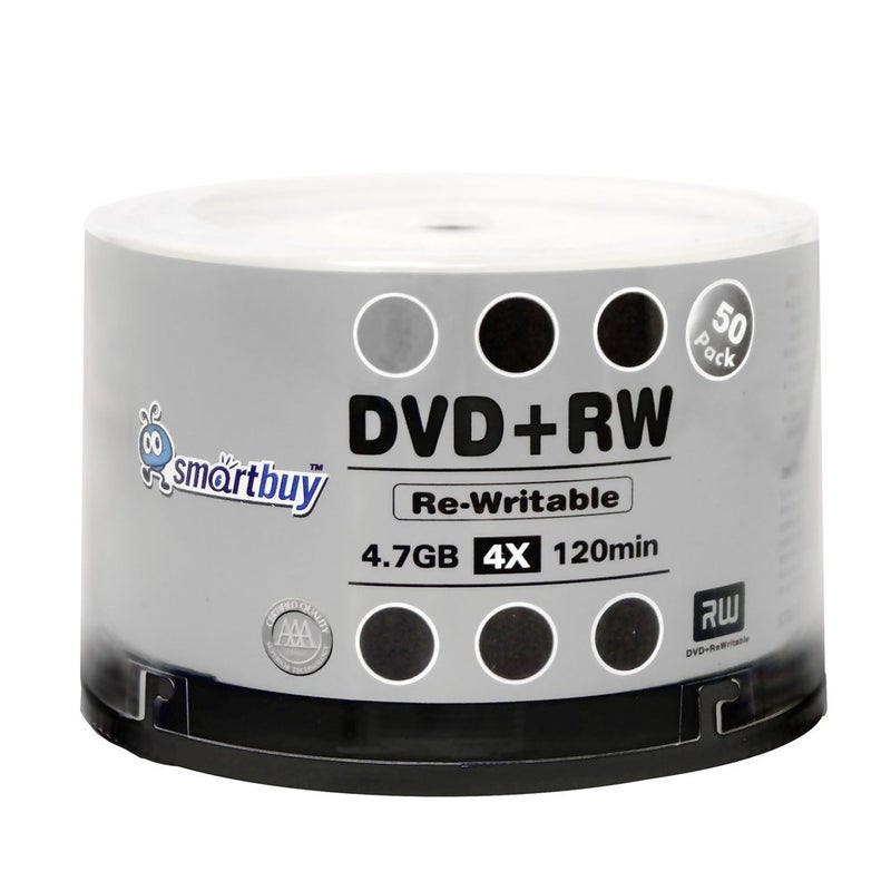 Smartbuy 50 Pack Smartbuy Blank DVD+RW 4X 4.7GB 120Min Branded Logo Rewritable DVD Media Disc - Image 1